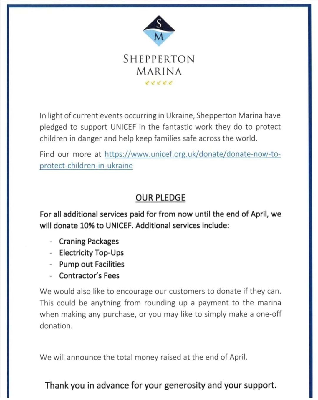 Shepperton Marina in support of UNICEF