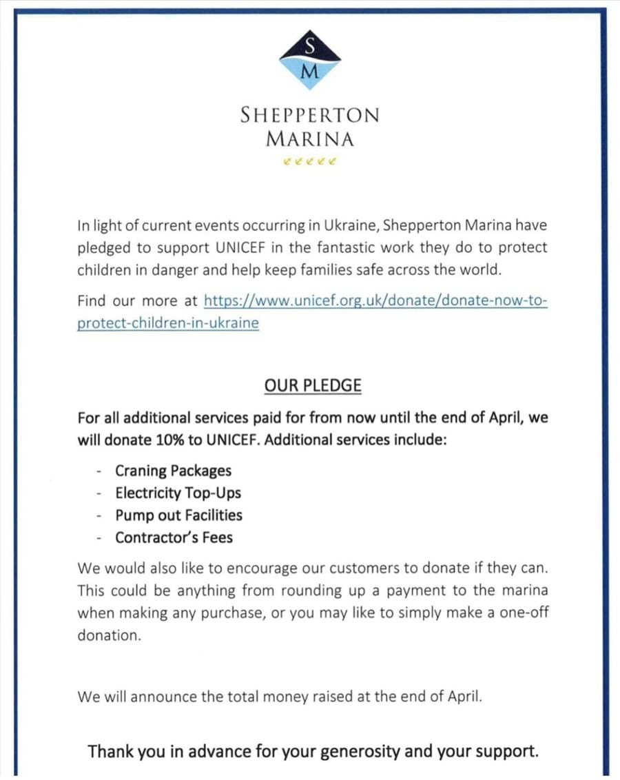 Shepperton Marina in support of UNICEF