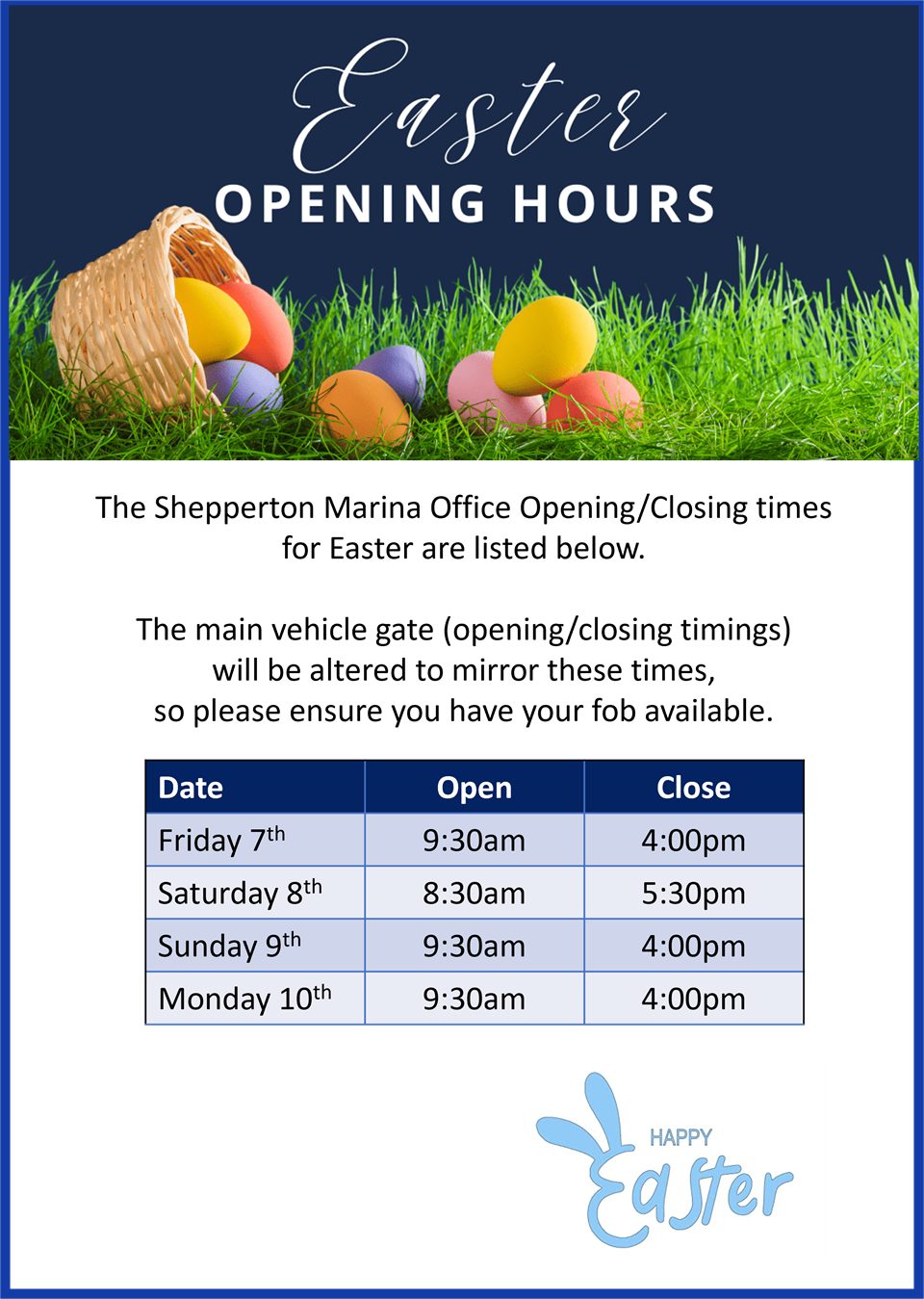 Office Opening - Easter Weekend