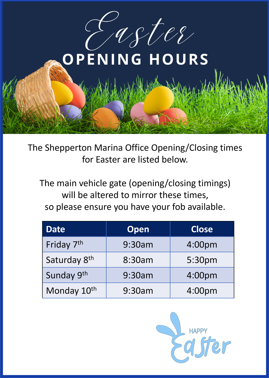 Easter Opening Times